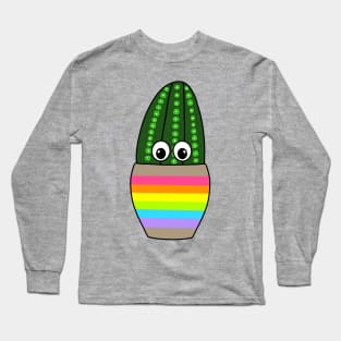 Cute Cactus Design #305: Tall Fuzzy Navel Cactus In Cute Jar Long Sleeve T-Shirt